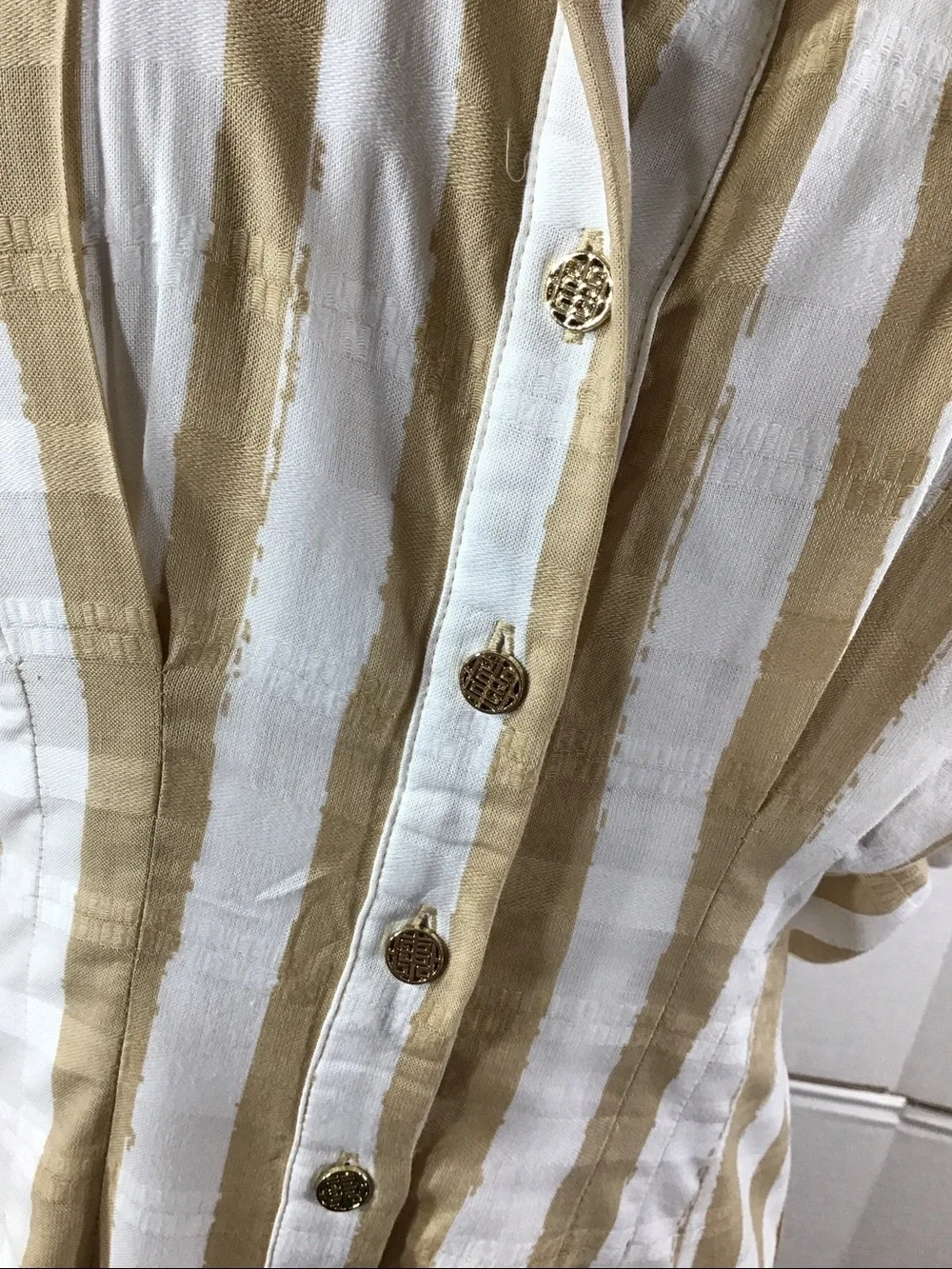 Emily McCarthy Georgia Striped Button-Front Shirt Dress in sand stripe S - Picture 5 of 12